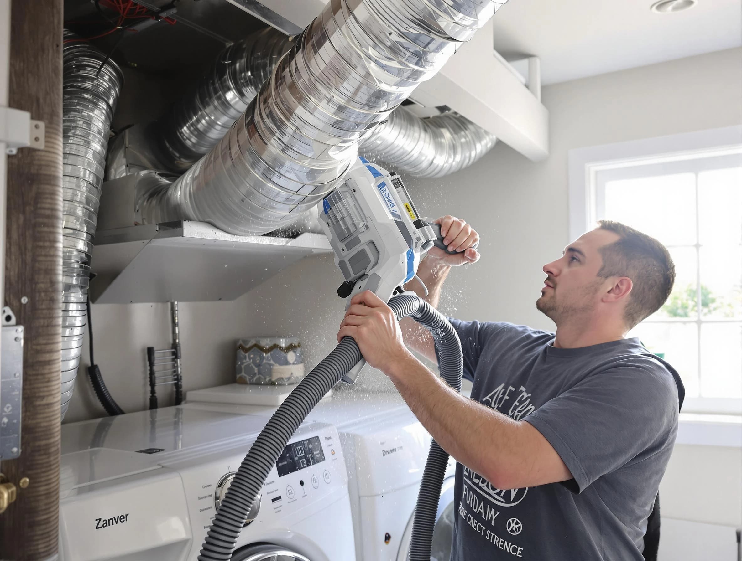 Phoenix Dryer Vent Cleaning specialist cleaning deep within a dryer vent duct system in Phoenix